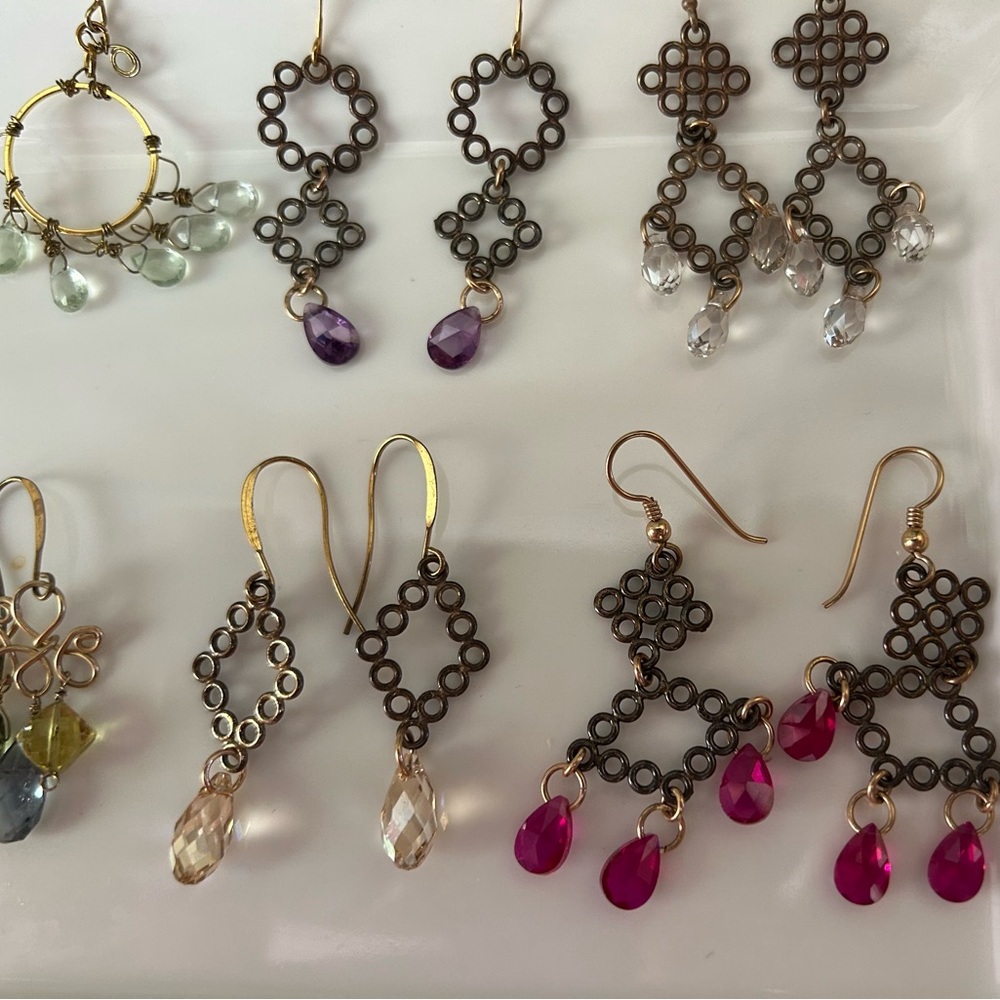 Elegant Multi-Color Dangle Earrings collection of eight by Loie Choose.